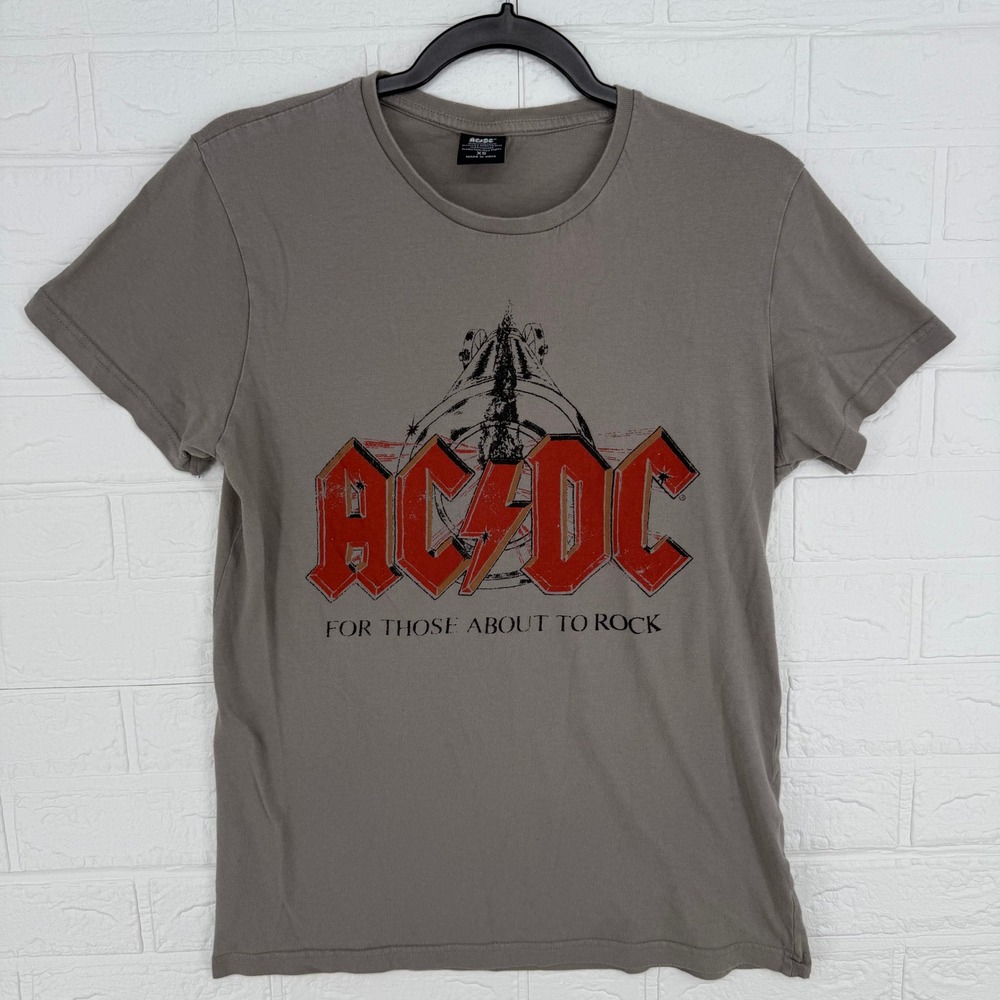 AC/DC Graphic Tee Womens XS Gray For Those About To Rock Band T-Shirt